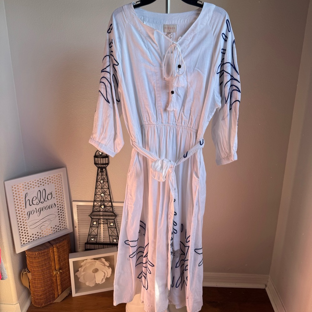 NWT Ciebon Eliza Embroidered A-Line Cotton Midi Dress in White Sz XL - Picture 4 of 16